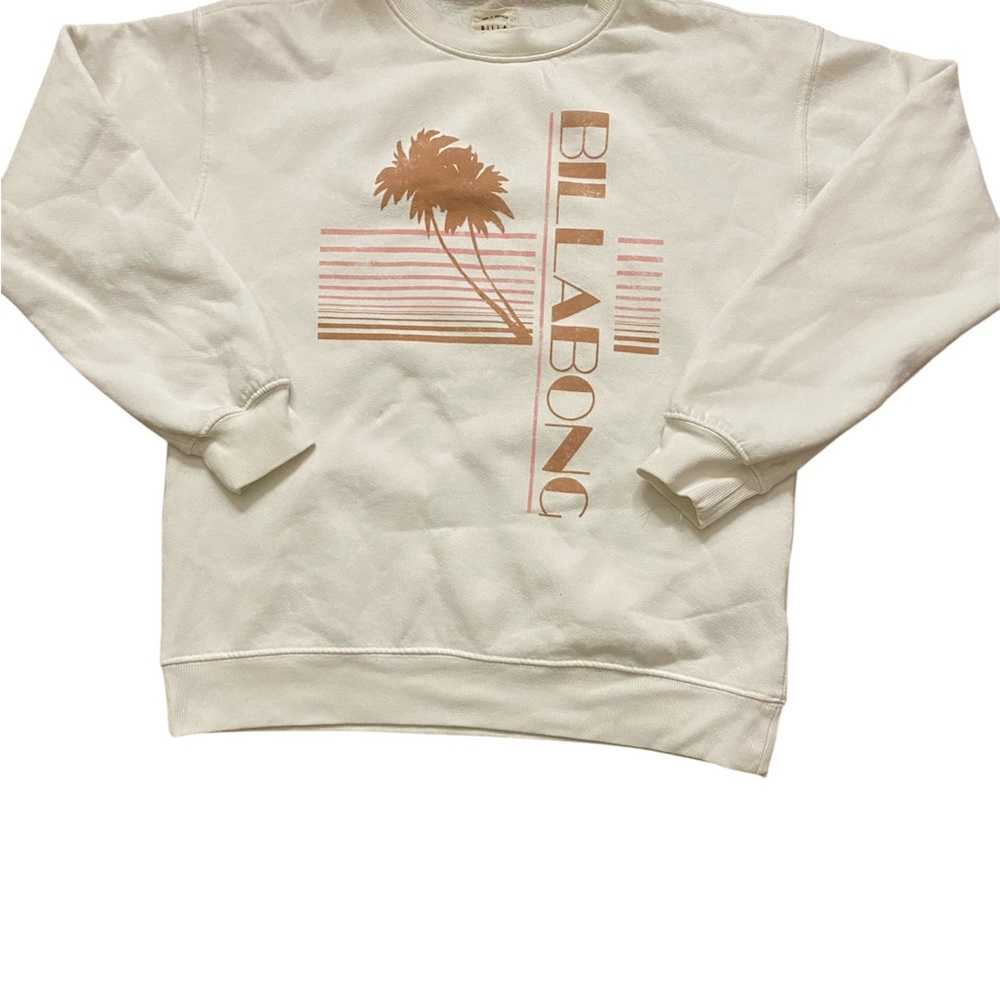 Billabong Cream Crewneck Sweater with Retro Graphic